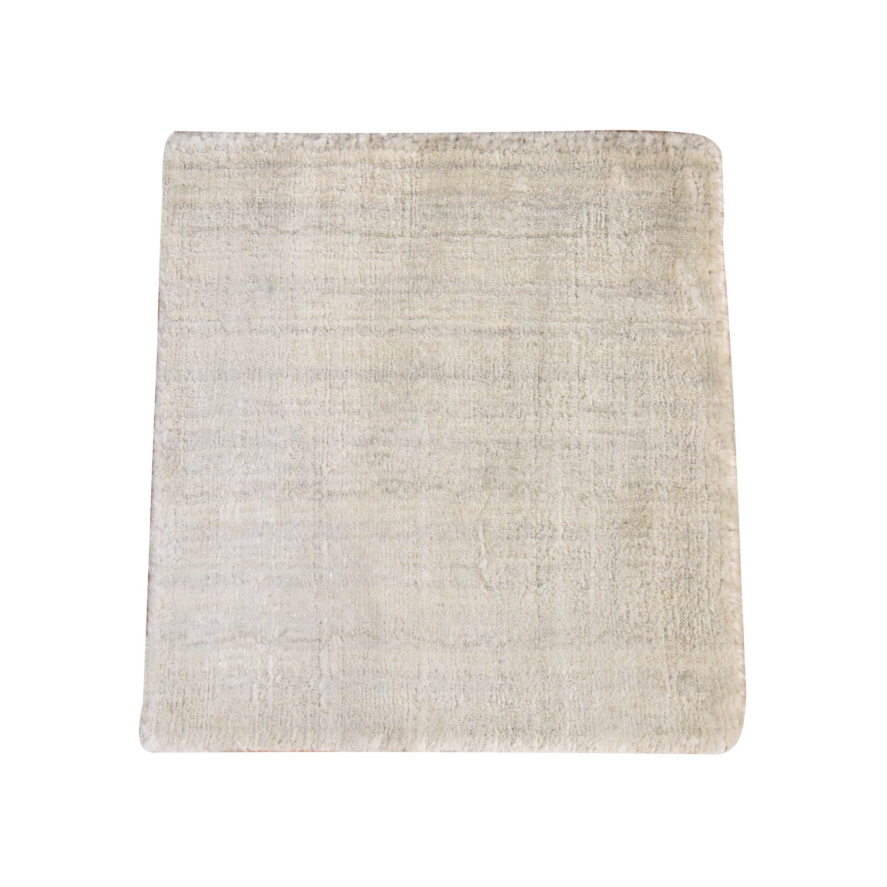1'x1' Linen White, Hand Loomed, Wool and Bamboo Silk, Textured Pile, Modern Design, Table Top, Oriental Rug 